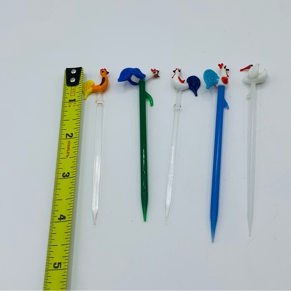 Vintage Glass Bird Swizzle Sticks Lampwork Rooster Swan Barware Set Mixed Lot - Picture 13 of 16